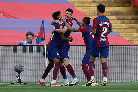 Robert Lewandowski celebrates team's opening goal